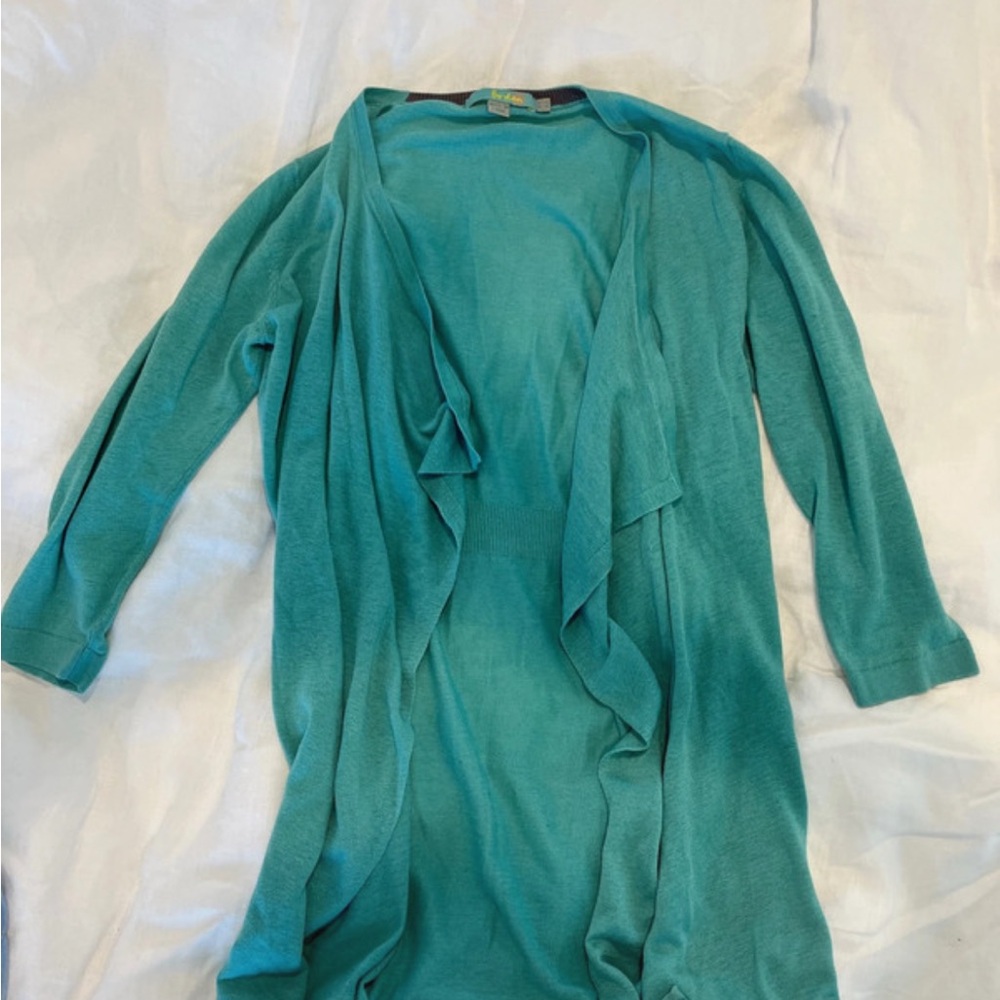 Boden Turquoise Open-Front Draped Cardigan